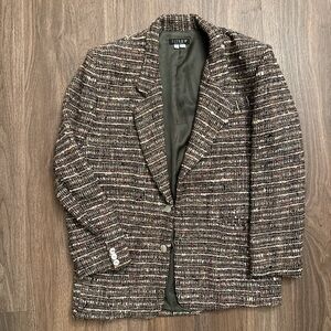 Vintage citron, Santa Monica 100% silk Brown multicolored tweed blazer large